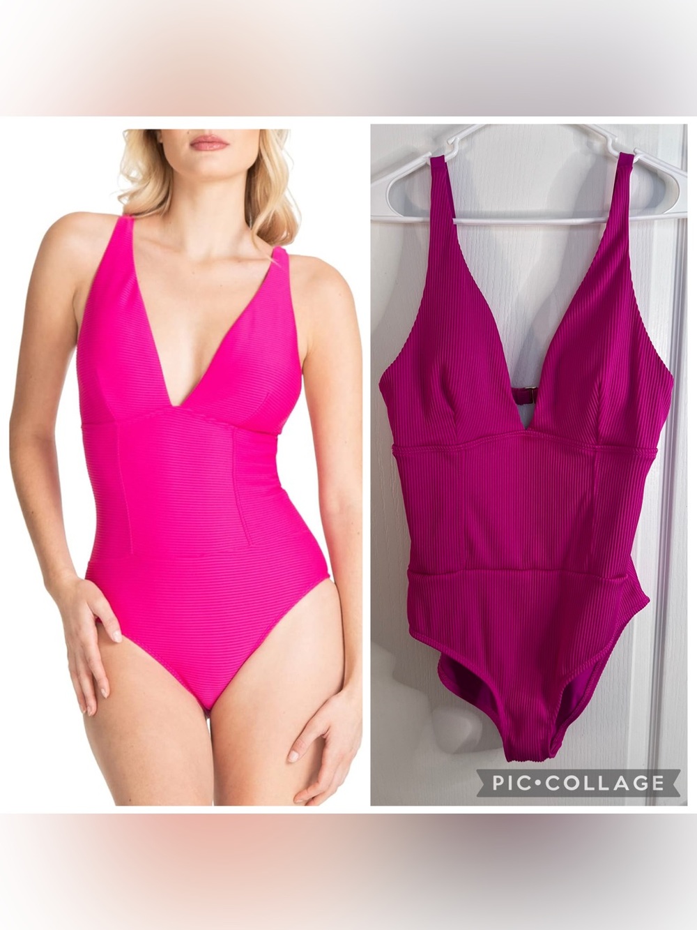 RACHEL Rachel Roy Hot Pink Ribbed One-Piece swimsuit size L